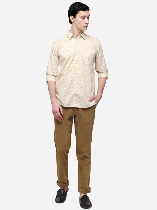 Cream Tailored Fit Printed Casual Shirt | JB Sport