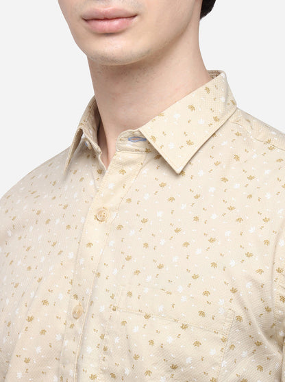 Cream Tailored Fit Printed Casual Shirt | JB Sport