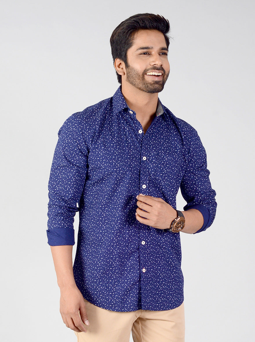 Aura Blue Printed Smart Fit Casual Shirt | Greenfibre