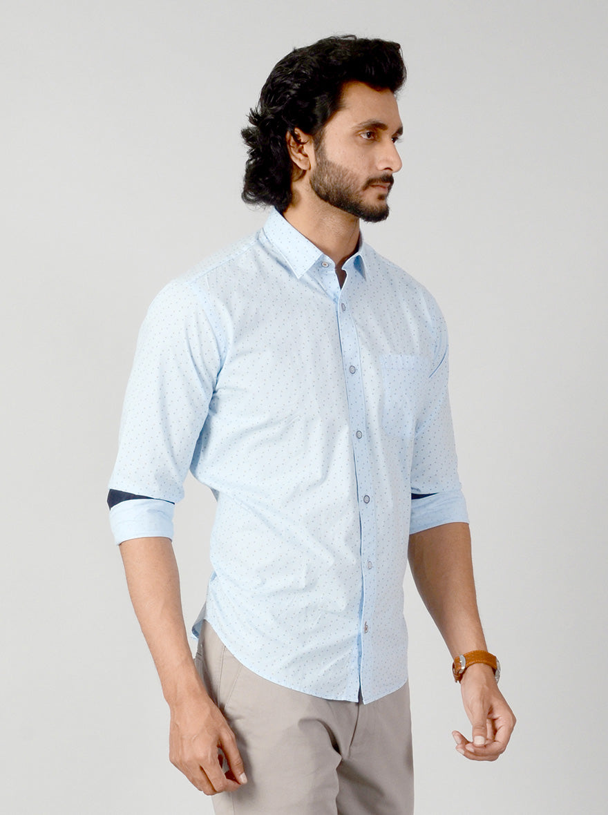 Light Blue Printed Classic Fit Casual Shirt | Greenfibre