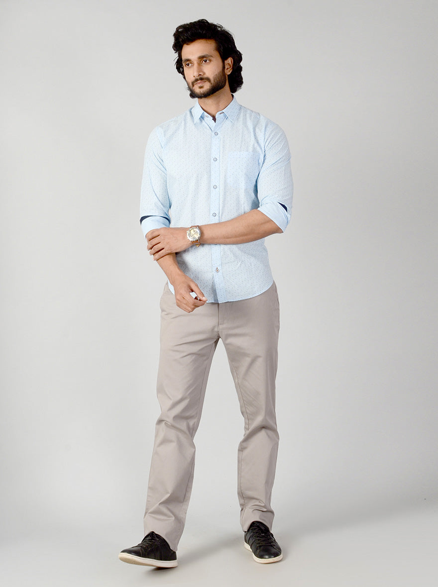 Light Blue Printed Classic Fit Casual Shirt | Greenfibre