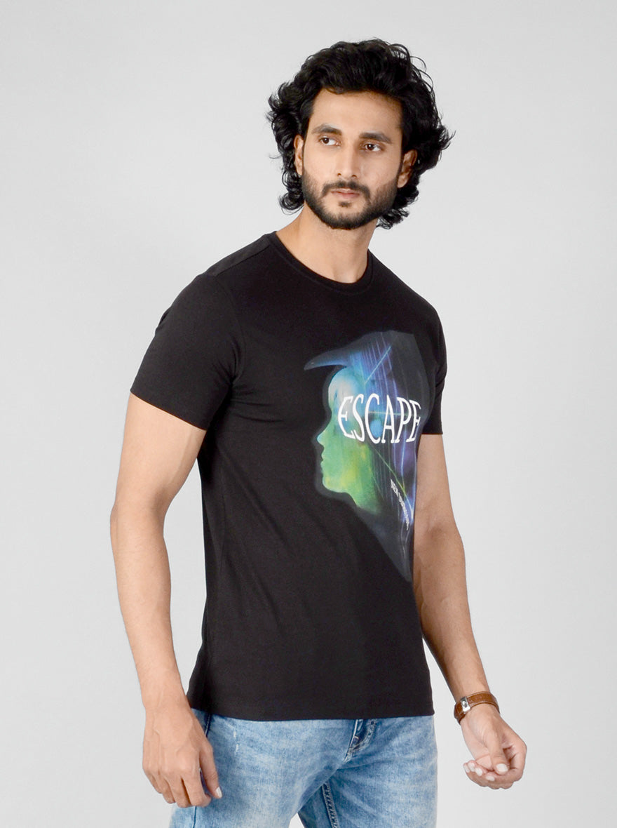 Black Printed Slim Fit T-shirt | JB Sport