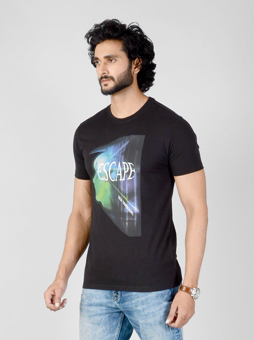 Black Printed Slim Fit T-shirt | JB Sport