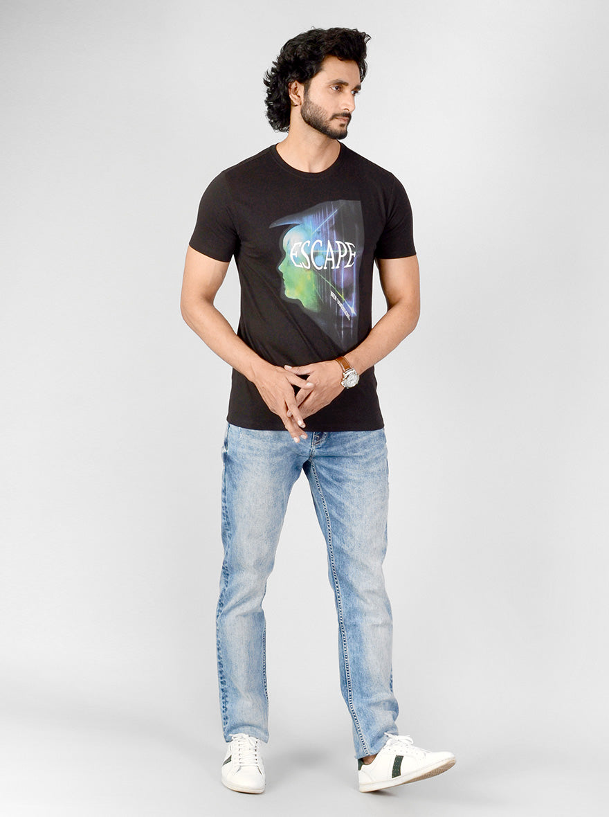 Black Printed Slim Fit T-shirt | JB Sport