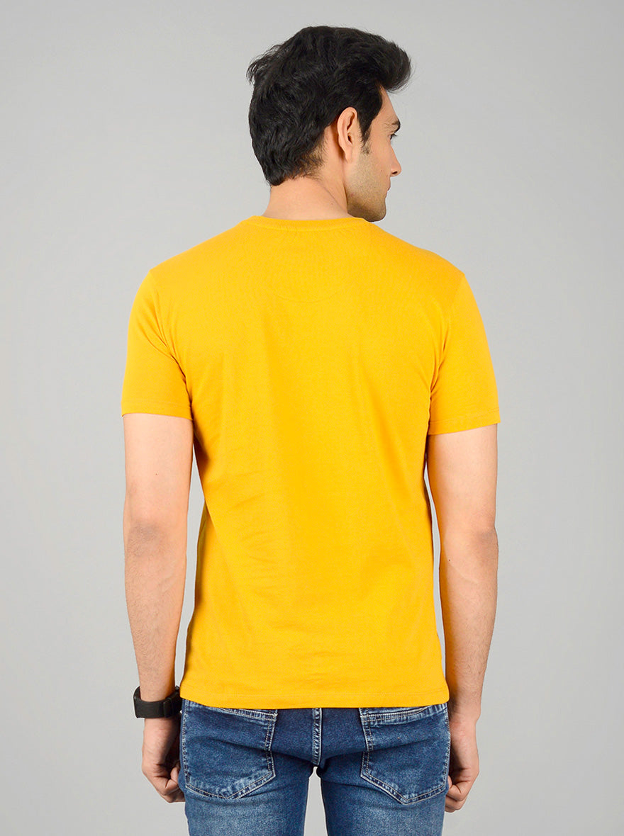 Bright Mustard Yellow Printed Slim Fit T-shirt | JB Sport