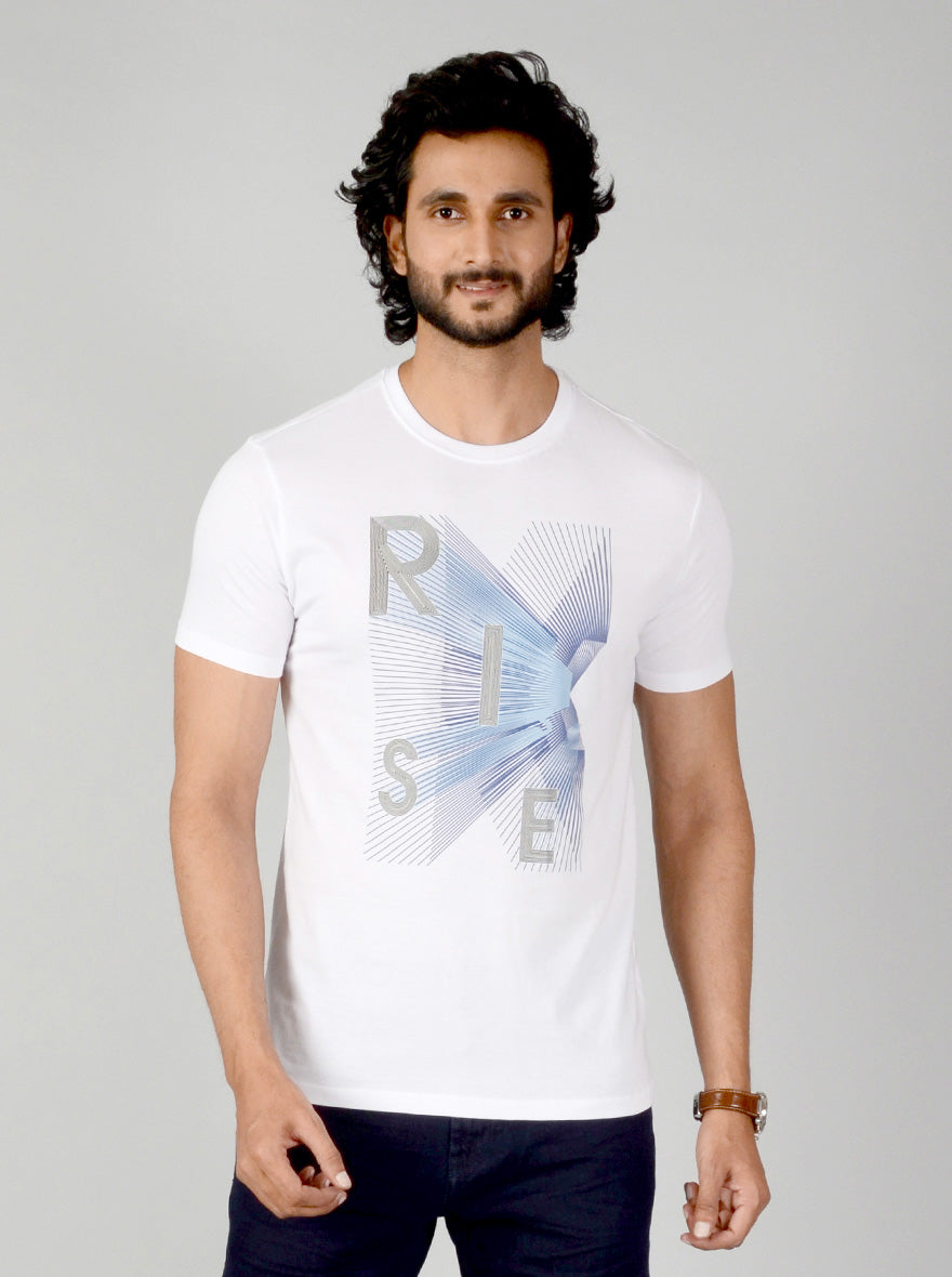 White Printed Slim Fit T-shirt | JB Sport