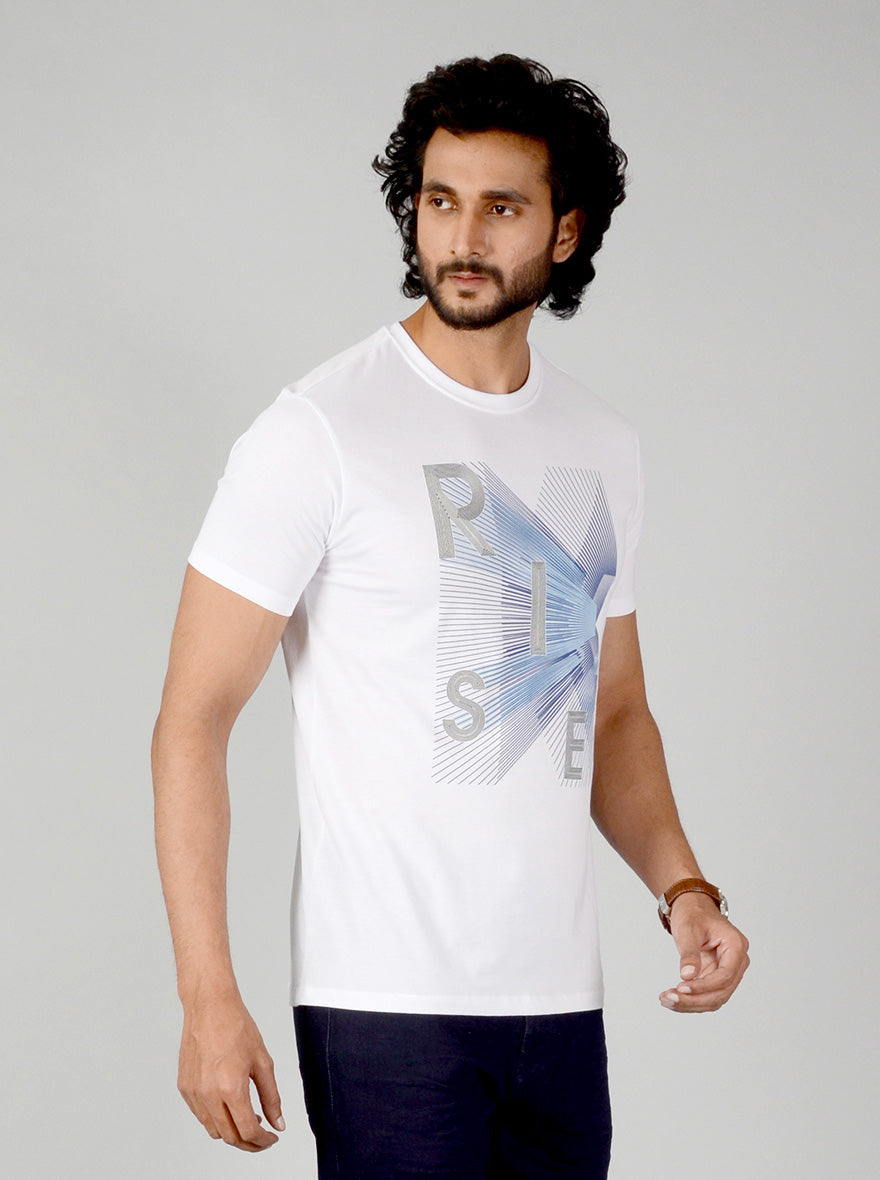 White Printed Slim Fit T-shirt | JB Sport