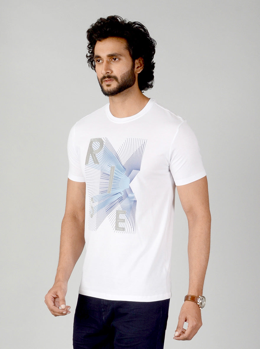 White Printed Slim Fit T-shirt | JB Sport