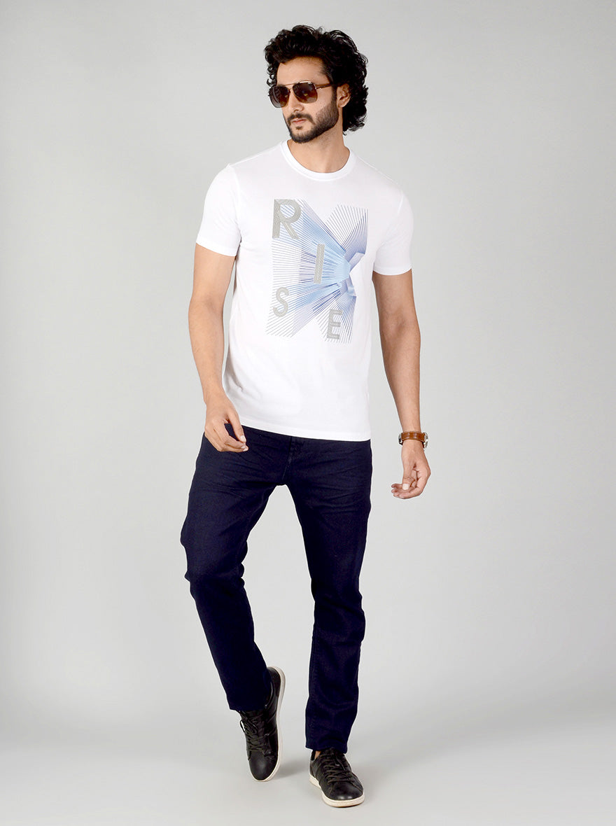 White Printed Slim Fit T-shirt | JB Sport