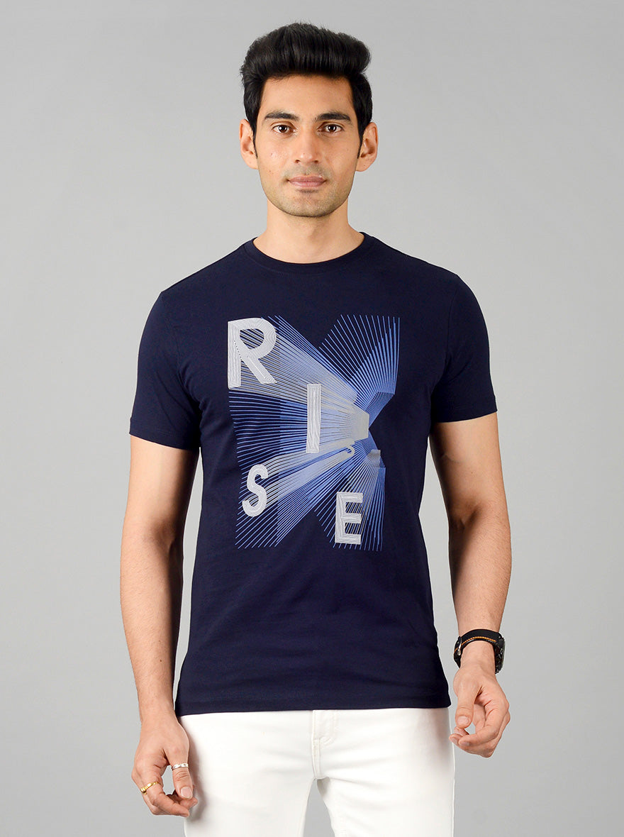 Navy Blue Printed Slim Fit T-shirt | JB Sport