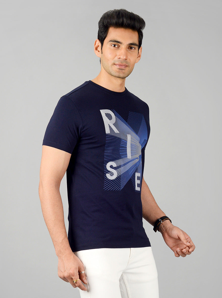 Navy Blue Printed Slim Fit T-shirt | JB Sport