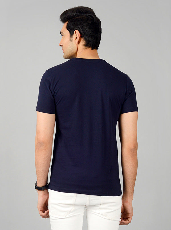 Navy Blue Printed Slim Fit T-shirt | JB Sport