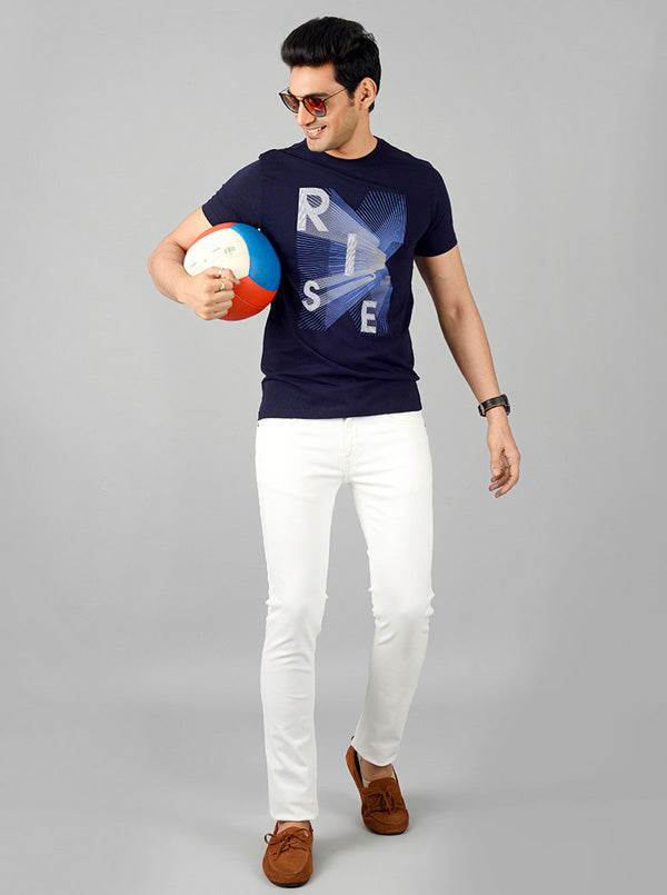 Navy Blue Printed Slim Fit T-shirt | JB Sport