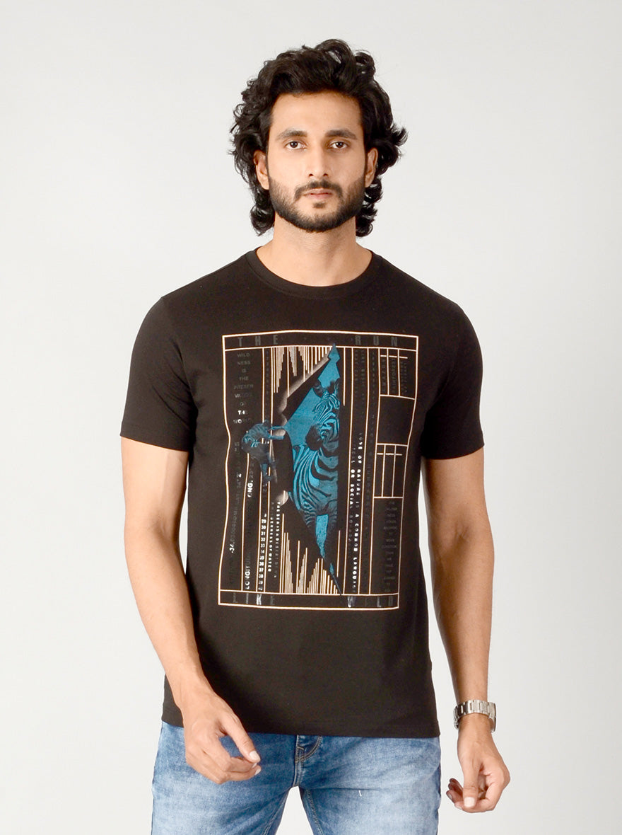 Black Printed Slim Fit T-shirt | JB Sport