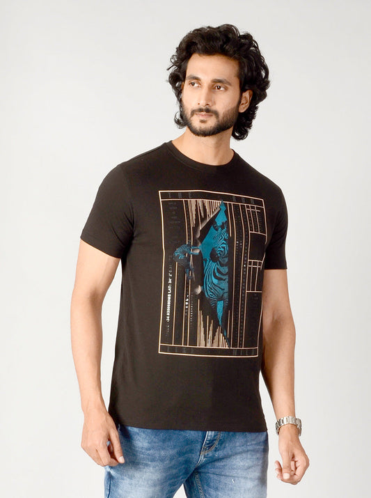 Black Printed Slim Fit T-shirt | JB Sport