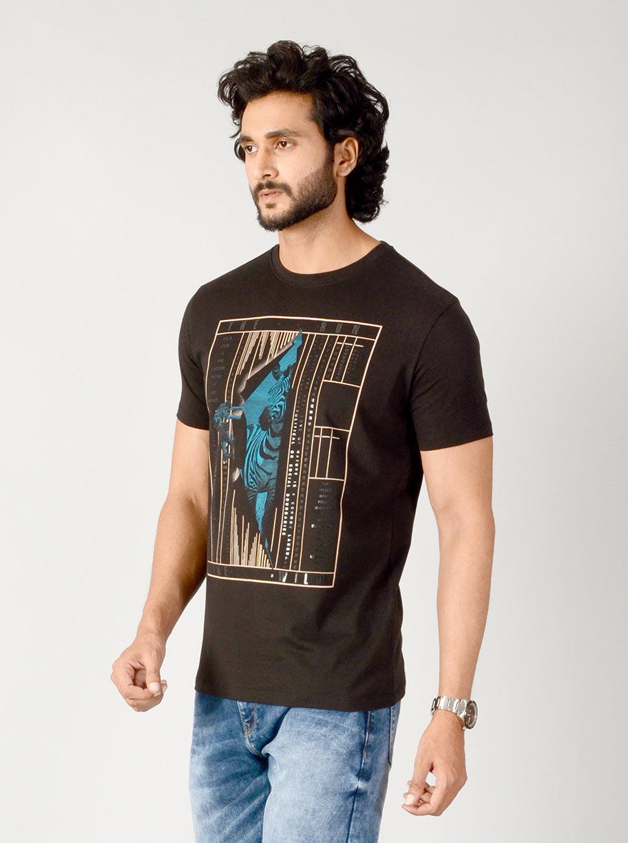 Black Printed Slim Fit T-shirt | JB Sport