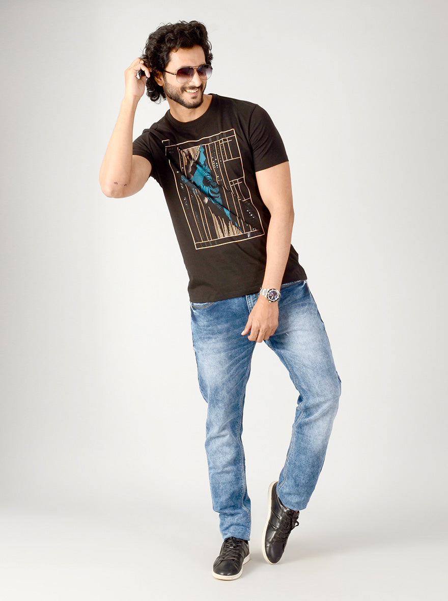 Black Printed Slim Fit T-shirt | JB Sport