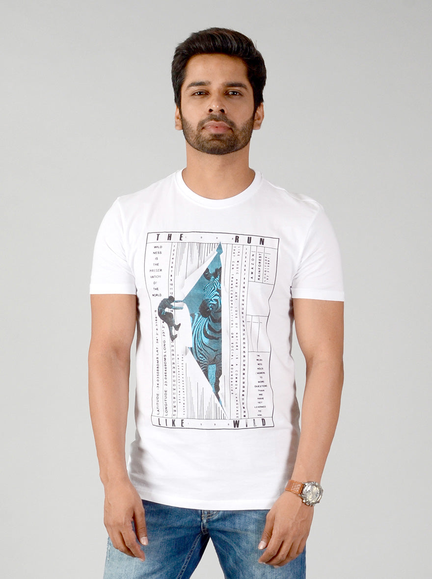 White Printed Slim Fit T-shirt | JB Sport