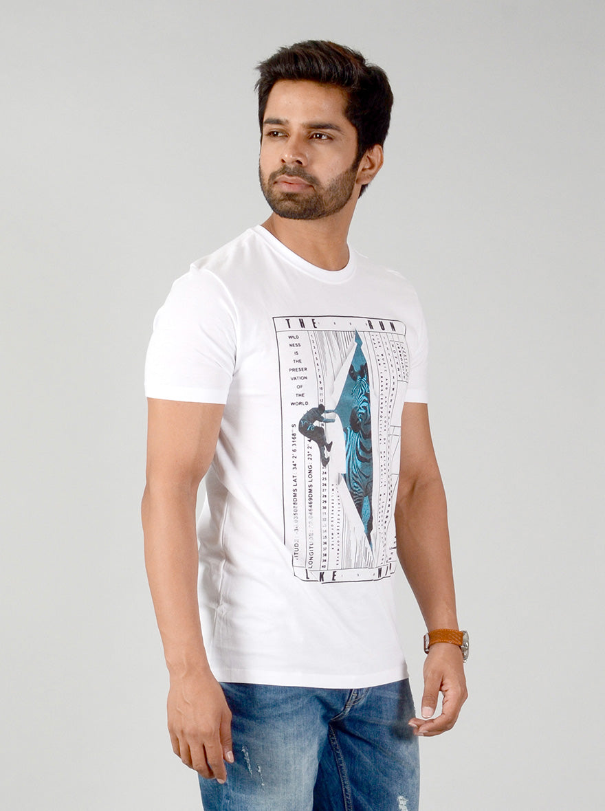 White Printed Slim Fit T-shirt | JB Sport