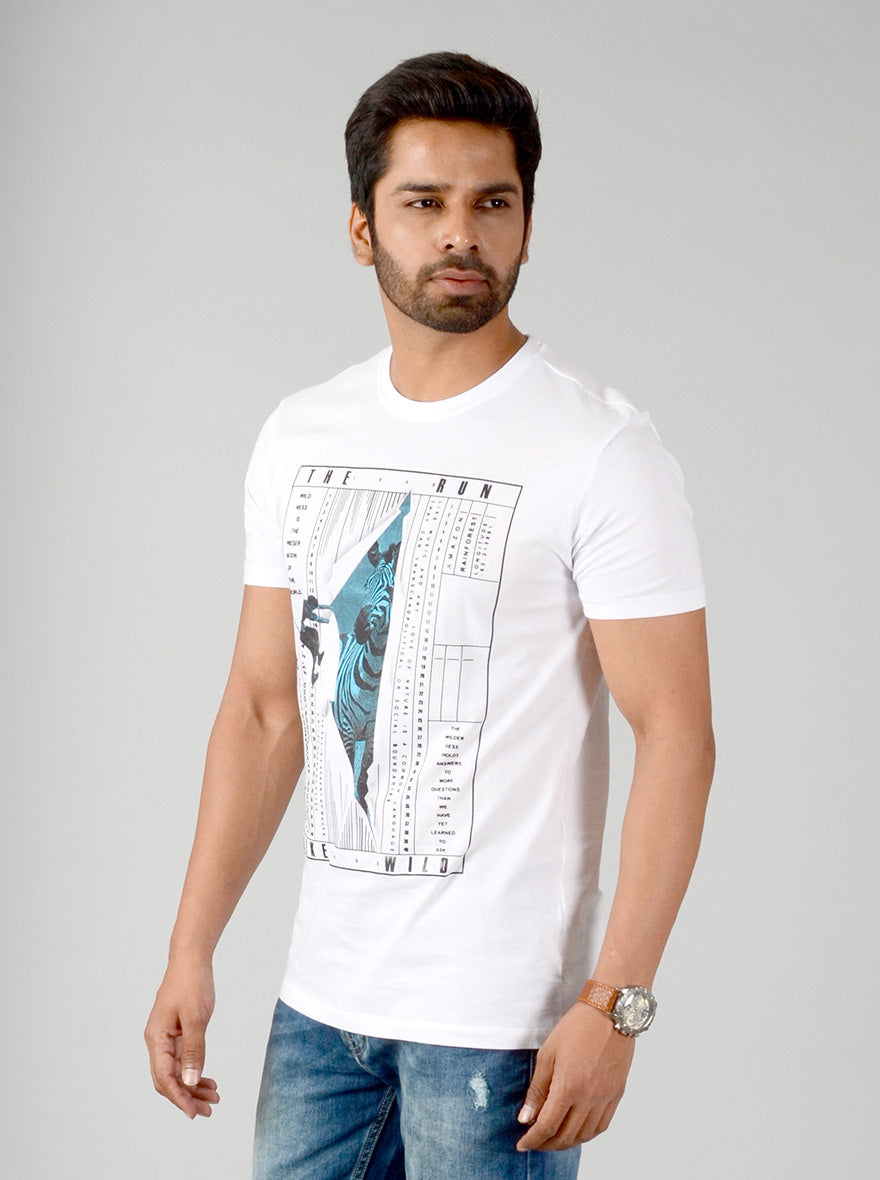 White Printed Slim Fit T-shirt | JB Sport