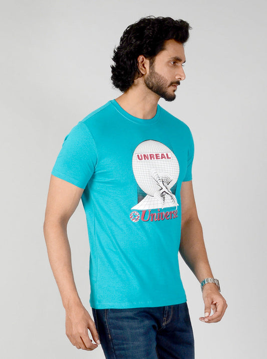 Turquoise Blue Printed Slim Fit T-shirt | JB Sport