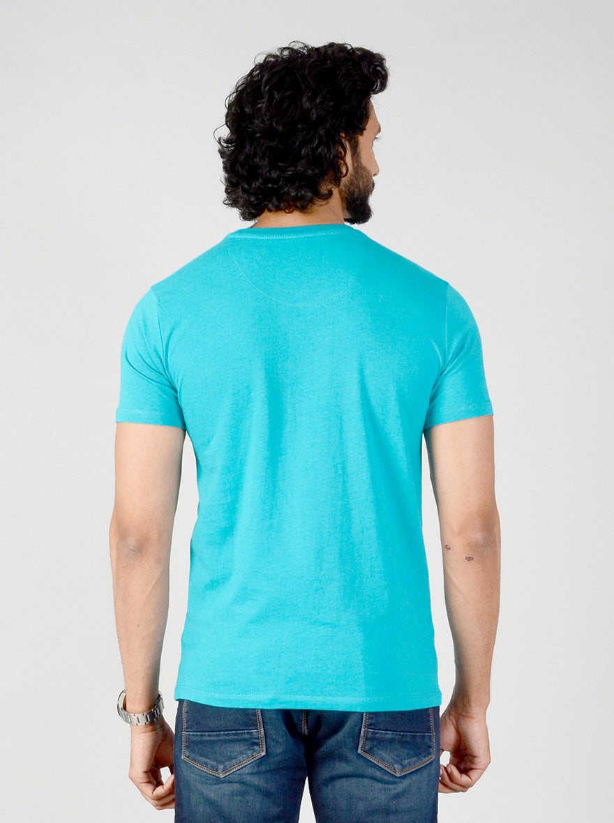 Turquoise Blue Printed Slim Fit T-shirt | JB Sport