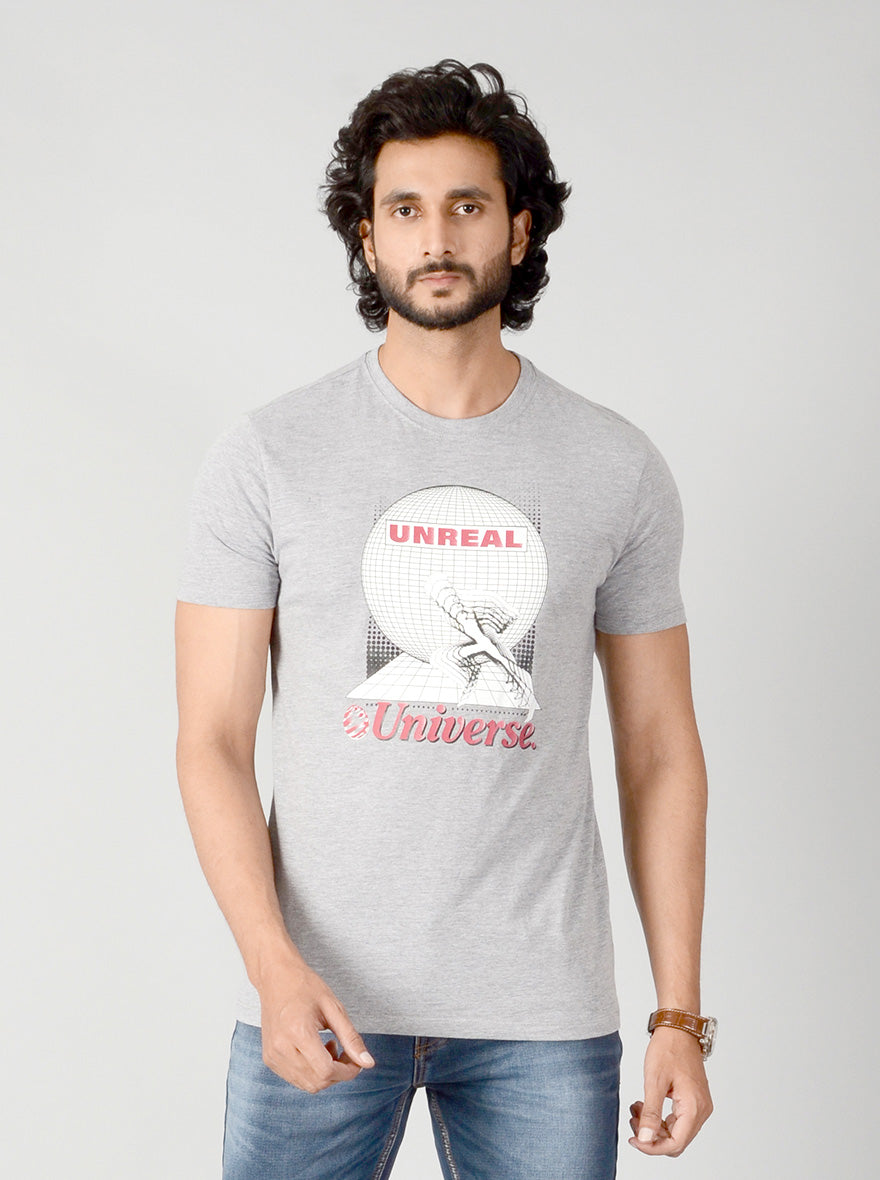 Grey Printed Slim Fit T-shirt | JB Sport