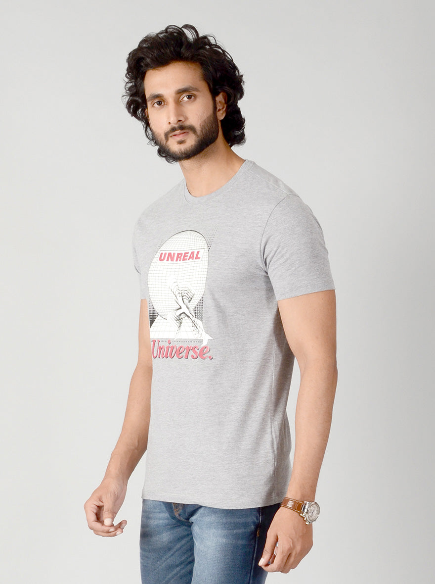 Grey Printed Slim Fit T-shirt | JB Sport