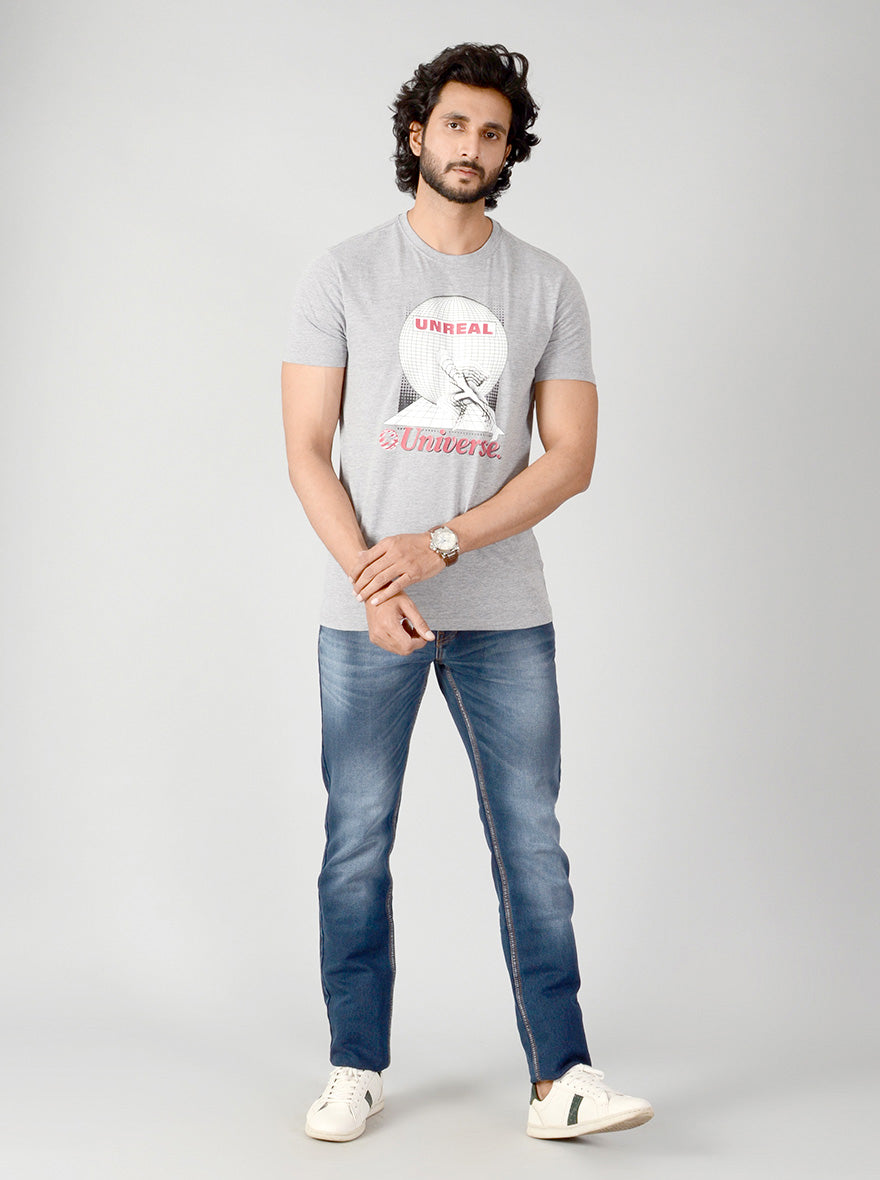 Grey Printed Slim Fit T-shirt | JB Sport