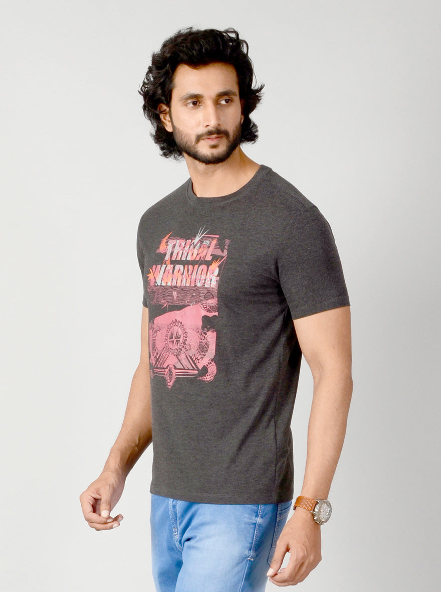 Dark Grey Printed Slim Fit T-shirt | JB Sport