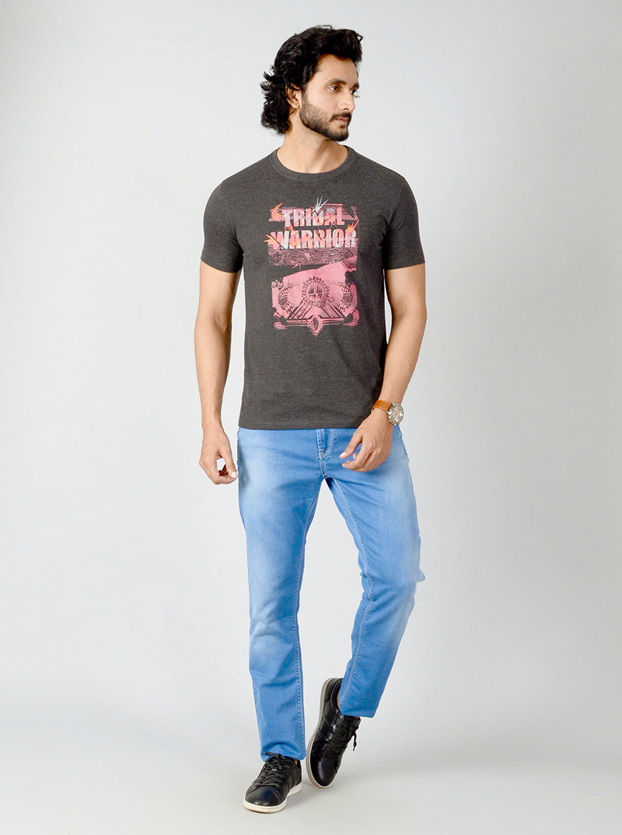 Dark Grey Printed Slim Fit T-shirt | JB Sport