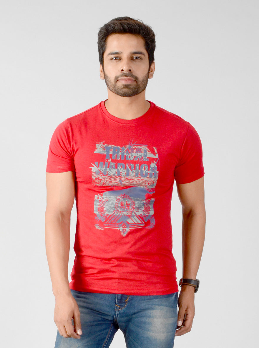 Red Printed Slim Fit T-shirt | JB Sport