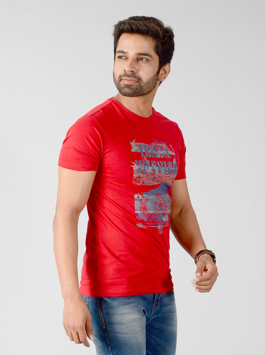 Red Printed Slim Fit T-shirt | JB Sport