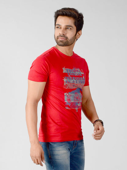 Red Printed Slim Fit T-shirt | JB Sport