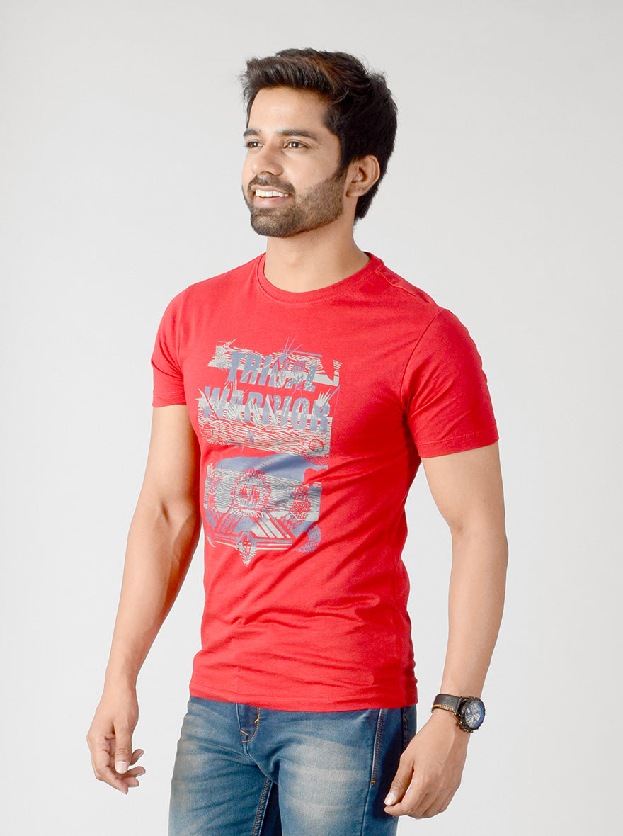 Red Printed Slim Fit T-shirt | JB Sport
