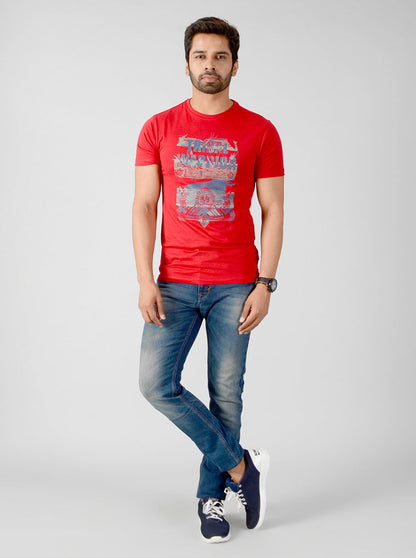 Red Printed Slim Fit T-shirt | JB Sport