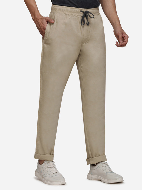 Khaki Solid Slim Fit Paijama | JadeBlue