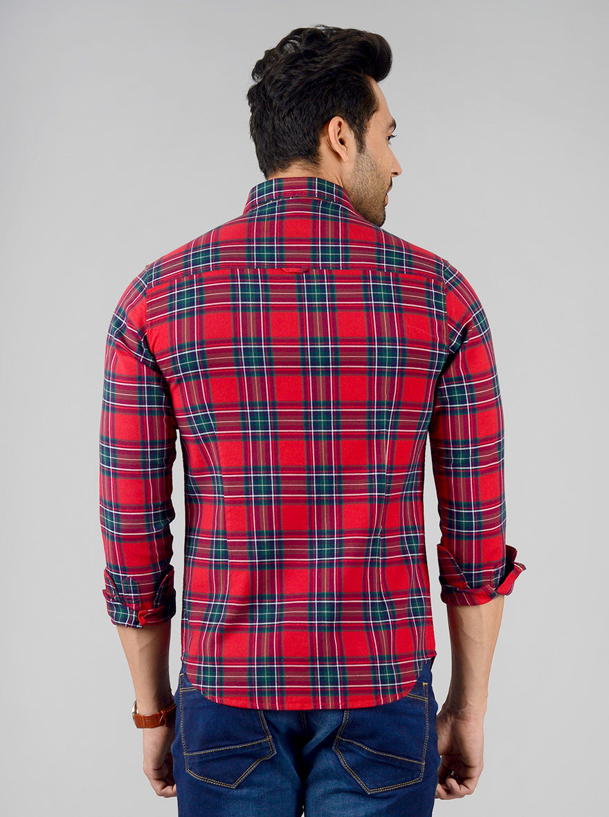 True Red Checked Slim Fit Casual Shirt | Greenfibre