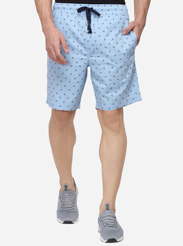 Sky Blue Regular Fit Printed Shorts | JadeBlue