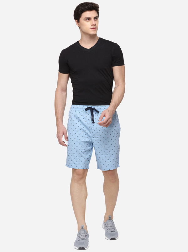 Sky Blue Regular Fit Printed Shorts | JadeBlue