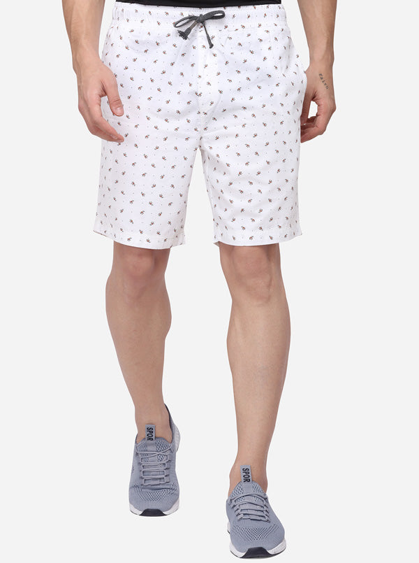 White Regular Fit Printed Shorts | JadeBlue