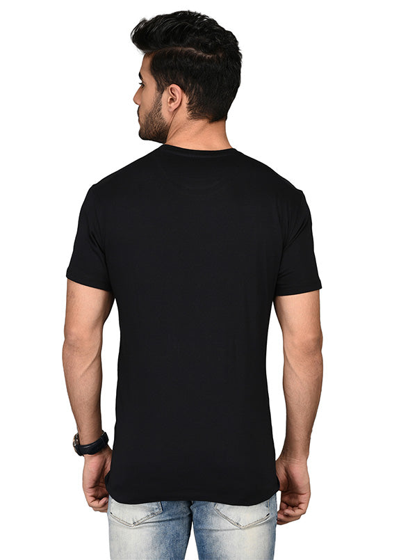 Black Printed Slim Fit Round Neck T-shirt | Greenfibre