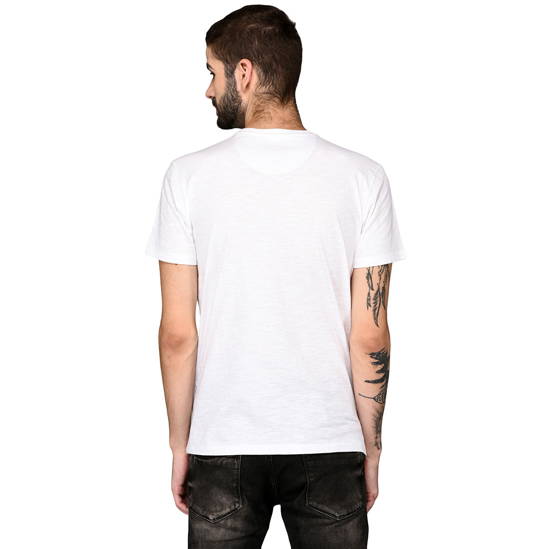 Greenfibre White Printed Slim Fit Round Neck T-Shirt