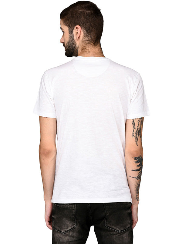 Greenfibre White Printed Slim Fit Round Neck T-Shirt