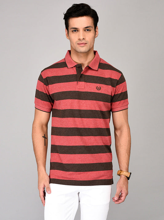 Red & Brown Slim Fit Polo T-shirt | Greenfibre