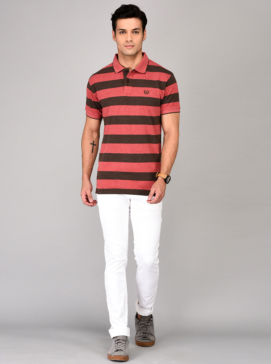 Red & Brown Slim Fit Polo T-shirt | Greenfibre