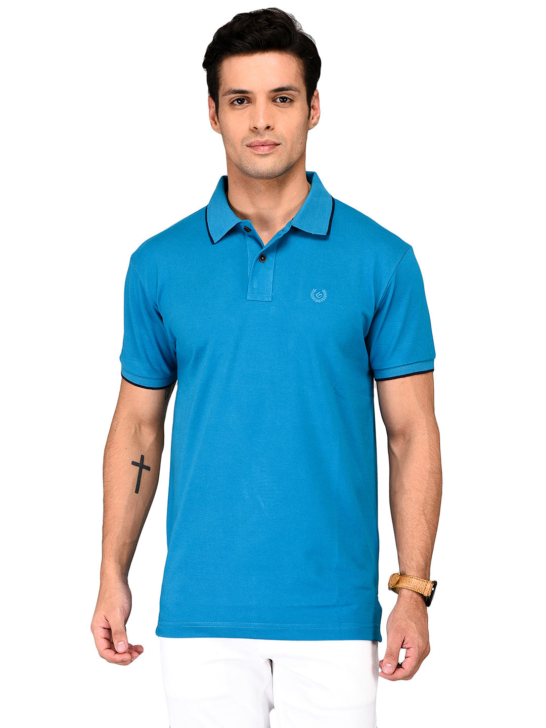 Bright Blue Slim Fit Polo T-shirt | Greenfibre