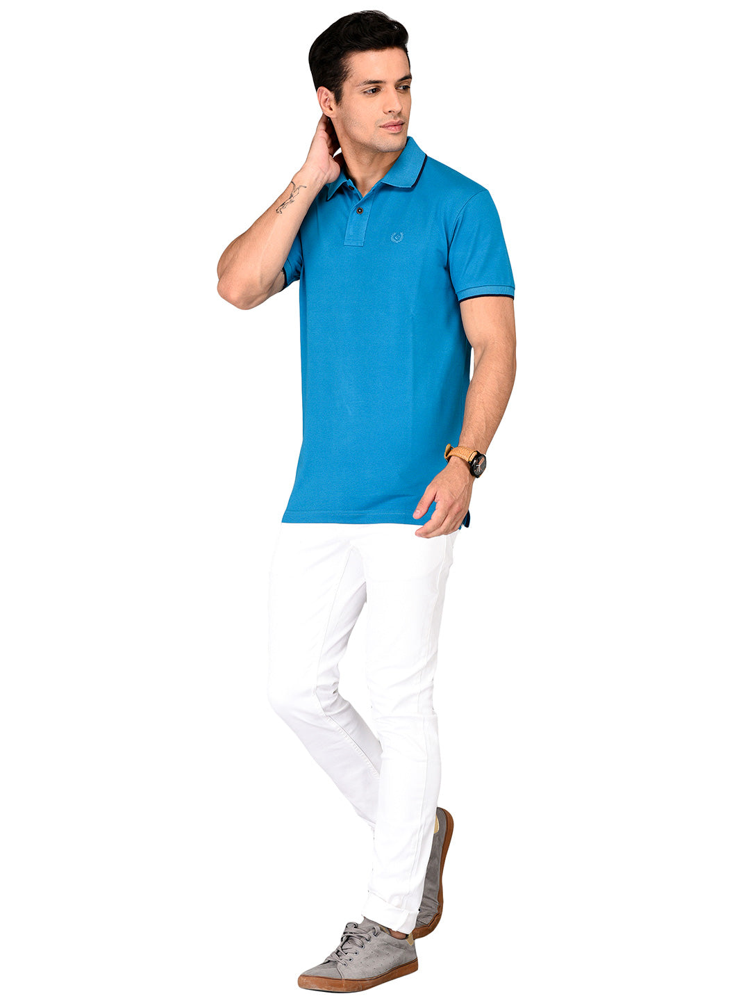 Bright Blue Slim Fit Polo T-shirt | Greenfibre