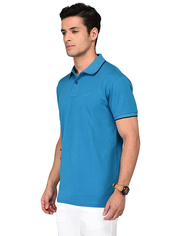 Bright Blue Slim Fit Polo T-shirt | Greenfibre