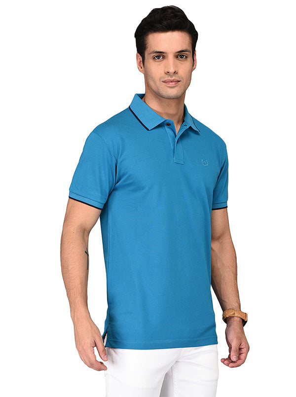 Bright Blue Slim Fit Polo T-shirt | Greenfibre